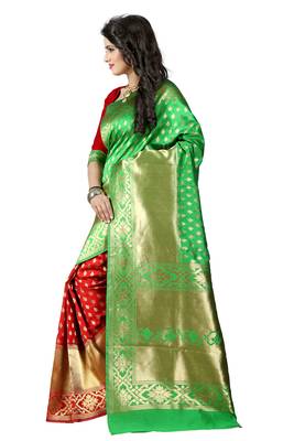Green woven banarasi saree with blouse 3