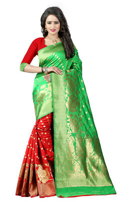 Green woven banarasi saree with blouse 1