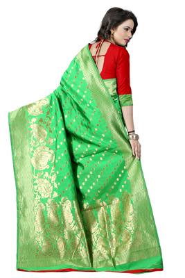 Green woven banarasi saree with blouse 2
