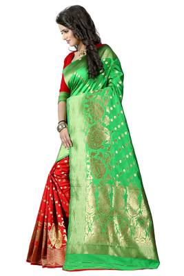 Green woven banarasi saree with blouse 3