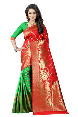 Red woven banarasi saree with blouse 1