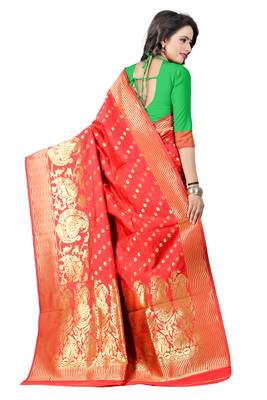 Red woven banarasi saree with blouse 2