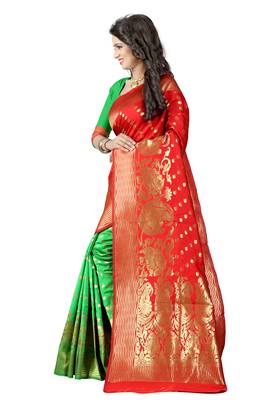 Red woven banarasi saree with blouse 3