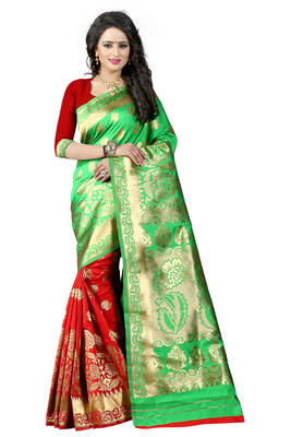 Green woven banarasi  saree with blouse 1