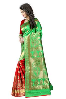 Green woven banarasi  saree with blouse 3