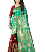 Turquoise woven banarasi saree with blouse