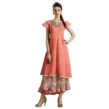 peach embroidered georgette  kurti 1