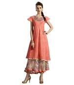 peach embroidered georgette  kurti