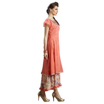 peach embroidered georgette  kurti 3