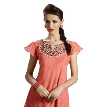 peach embroidered georgette  kurti 4