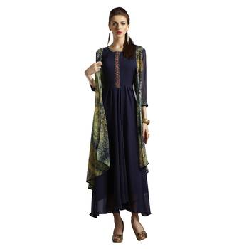 blue embroidered georgette  kurti 1