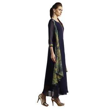 blue embroidered georgette  kurti 2