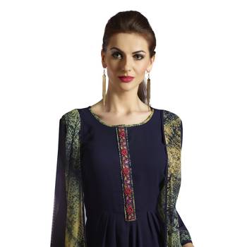 blue embroidered georgette  kurti 3