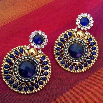 Flower and leaves pattern pearl polki India royal ADIVA copper blue earring ab65b 1