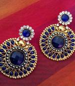Flower and leaves pattern pearl polki India royal ADIVA copper blue earring ab65b