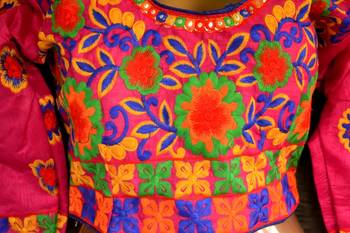 Pink and Multicolour Raw Silk Designer Hand Embroidered stitched blouse 2