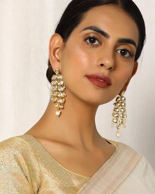 Kundan Teardrop Gold Plated Danglers 1