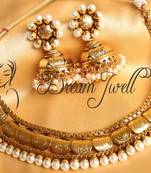 Beautiful Designer Gold Plated Pearl Coin Necklace Set   