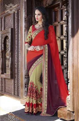 Multicolored Georgette Embroidery Designer Saree 1