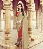 Beige embroidered art silk sarees saree with blouse