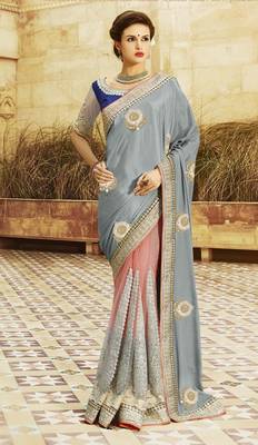 Grey embroidered art silk sarees saree with blouse 1