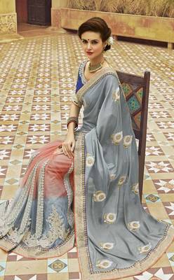 Grey embroidered art silk sarees saree with blouse 2