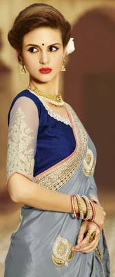 Grey embroidered art silk sarees saree with blouse 3