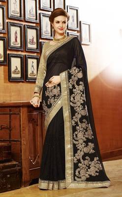 Black embroidered art silk sarees saree with blouse 1
