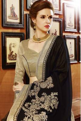 Black embroidered art silk sarees saree with blouse 2