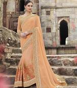 Light peach embroidered georgette saree with blouse
