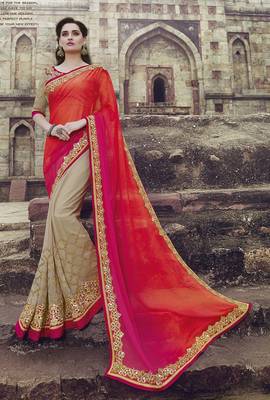 Multicolor embroidered art silk sarees saree with blouse 1