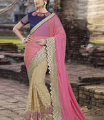 Baby pink embroidered silk saree with blouse