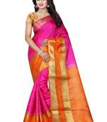 Pink plain art silk saree with blouse