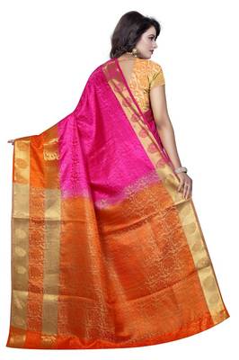 Pink plain art silk saree with blouse 3