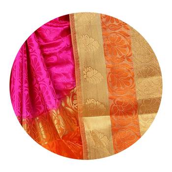 Pink plain art silk saree with blouse 5