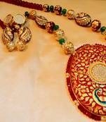 Designer Tanjore Art Gold Patra Peacock Jaipuri Necklace Set