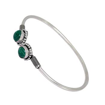 Adjustable Partywear Collection Silvertone Oxidised Aqua Stone Studded Kada Bracelet For Girls 1