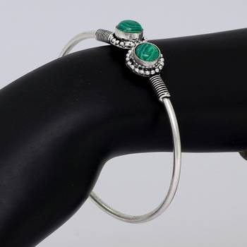 Adjustable Partywear Collection Silvertone Oxidised Aqua Stone Studded Kada Bracelet For Girls 2