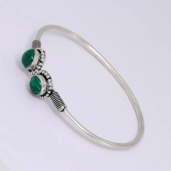 Adjustable Partywear Collection Silvertone Oxidised Aqua Stone Studded Kada Bracelet For Girls 3