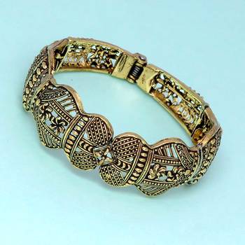 Partywear Goldtone Oxidised Adjustable Kada Bracelet For Girls 2