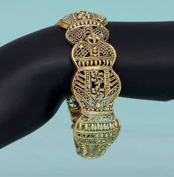 Partywear Goldtone Oxidised Adjustable Kada Bracelet For Girls 3
