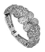 Partywear Collection Of Flower Inspired Silver Oxidised Adjustable Bracelet For Girls/Women