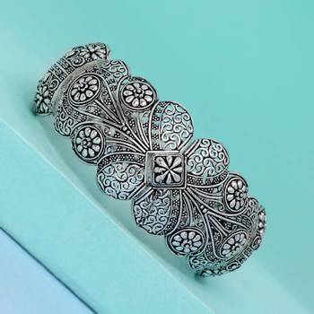 Partywear Collection Of Flower Inspired Silver Oxidised Adjustable Bracelet For Girls/Women 2