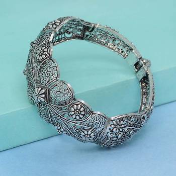 Partywear Collection Of Flower Inspired Silver Oxidised Adjustable Bracelet For Girls/Women 3