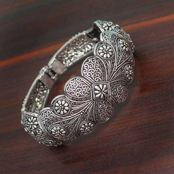 Partywear Collection Of Flower Inspired Silver Oxidised Adjustable Bracelet For Girls/Women 4