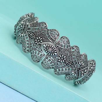 Partywear Collection Of Flower Inspired Silver Oxidised Adjustable Bracelet For Girls/Women 2