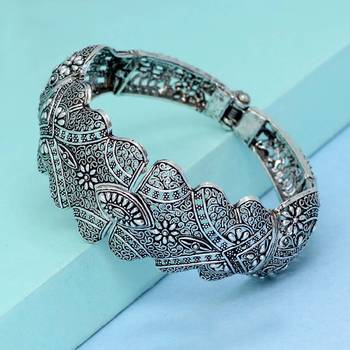 Partywear Collection Of Flower Inspired Silver Oxidised Adjustable Bracelet For Girls/Women 3