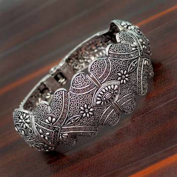 Partywear Collection Of Flower Inspired Silver Oxidised Adjustable Bracelet For Girls/Women 4