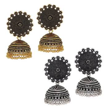 Oxidised Gold & Silver Plated Handmade Jhumka Jhumki Earrings 1
