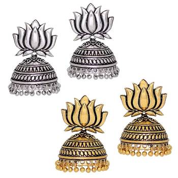 Oxidised Silver & Gold Plated Jhumka Jhumki Earrings Jewellery 1